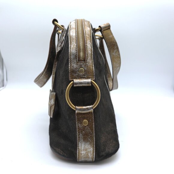 Yves Saint Laurent Large Muse Gold Metallic Pony Hair & Leather Bag - Picture 6 of 9